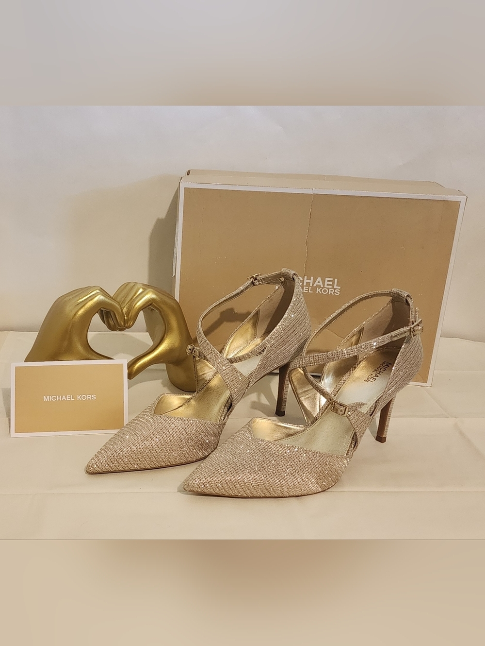 Michael Kors Gold Glitter Pointed-Toe Strappy Pumps